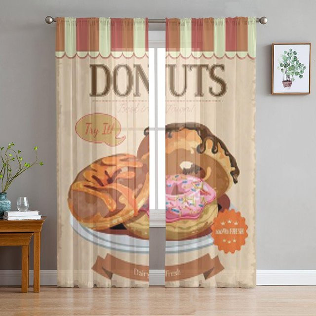 Vintage Donuts Sheer Vorhang Transparent Multicolor B: 135 cm, H: 114 cm - Bild 1