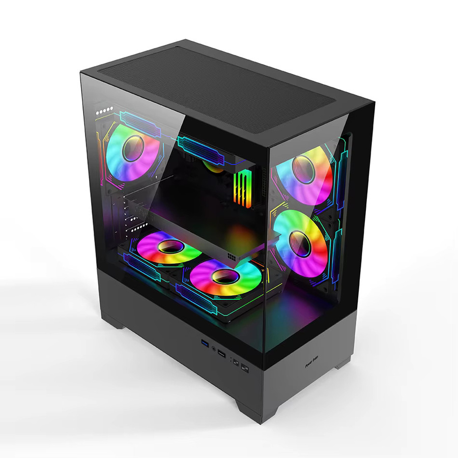Power Train Illusionary Realm M-ATX Desktop-Gehäuse in Schwarz mit transparentem Seitenteil und Unterstützung für 350 mm GPU sowie 240 mm Wasserkühlung - Bild 2