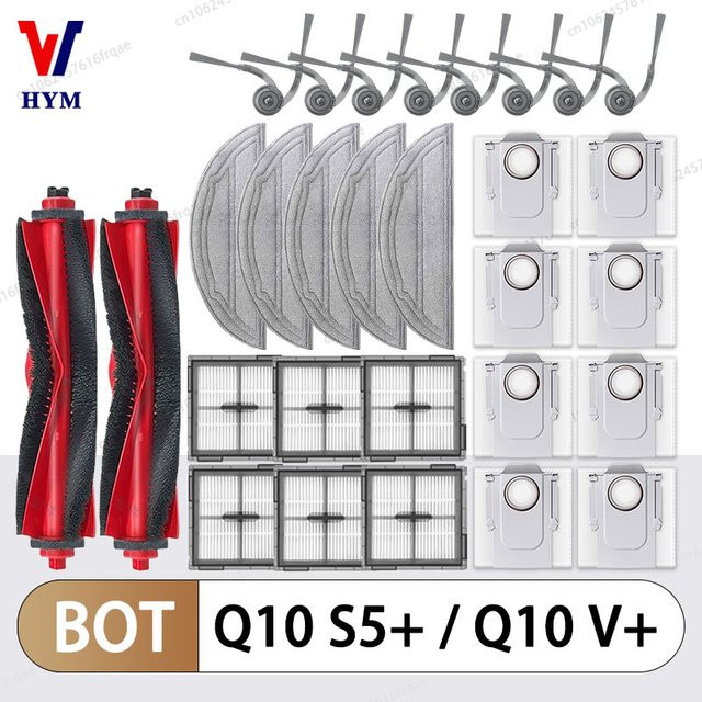 Roborock Q10 S5 Plus Q10 V Plus Q10 S5 Q10 V Zubehör Set mit Hauptbürste Seitenbürste Hepa Filter Moppads und Staubbeuteln in Weiß und Multicolour - Bild 1