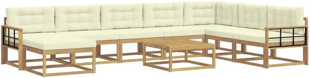 vidaXL Outdoor-Sofagarnitur aus Akazienholz in L-Form, 9-teiliges Set in Weiß und Beige mit UV-beständigen Polsterkissen - Bild 1