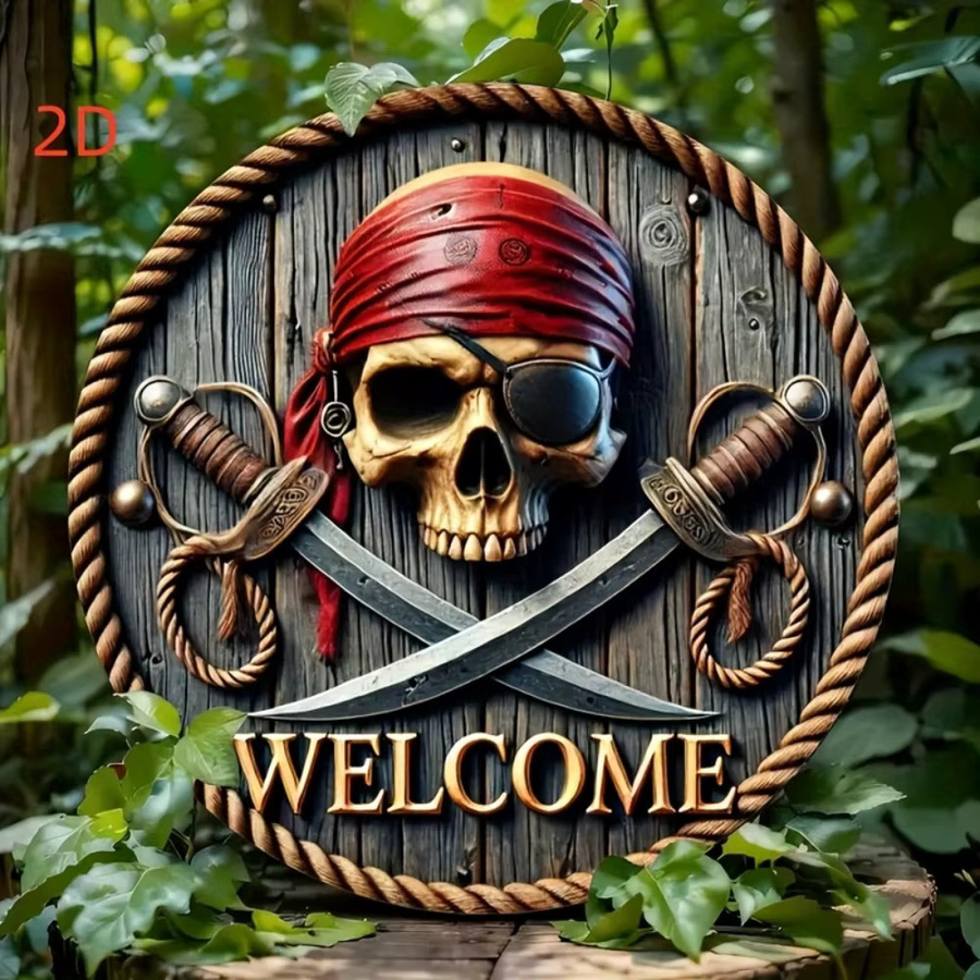 Vintage Totenkopf-Wanddekoration von CIFBUY mit gekreuzten Schwertern, nautische Piraten-Plakette aus Holz, mehrfarbig, Durchmesser: 20 cm - Bild 2