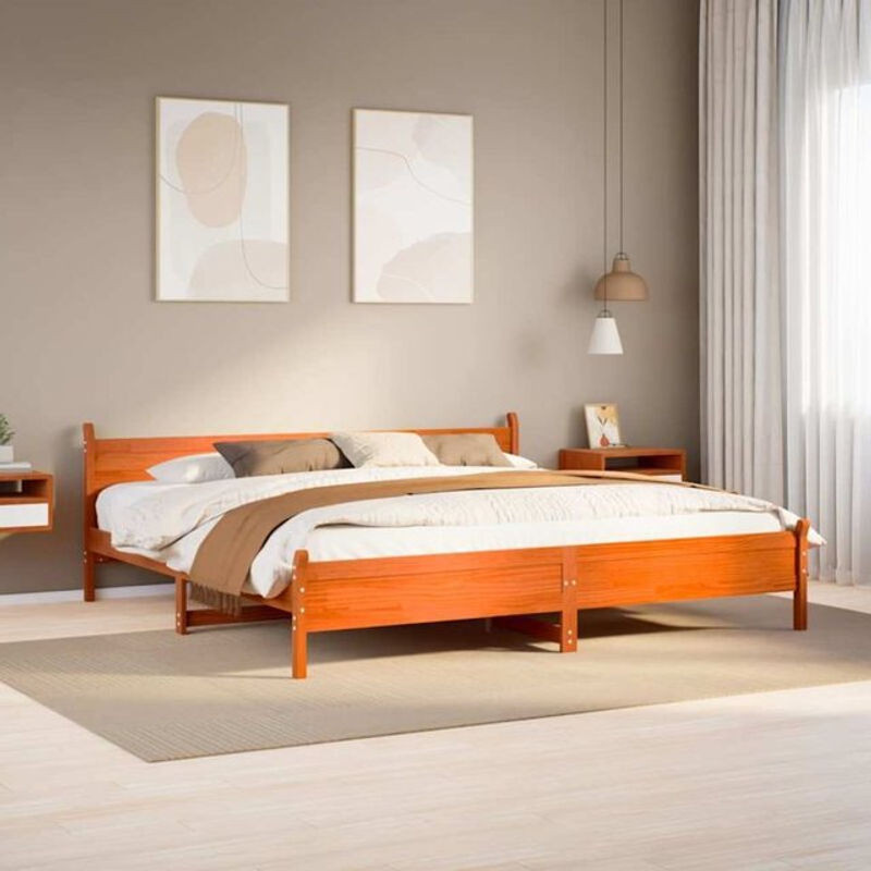 Massivholzbett vidaxl aus Kiefernholz in Braun im Landhaus- und Skandinavischen Stil, B/T: 200 x 200 cm - Bild 1