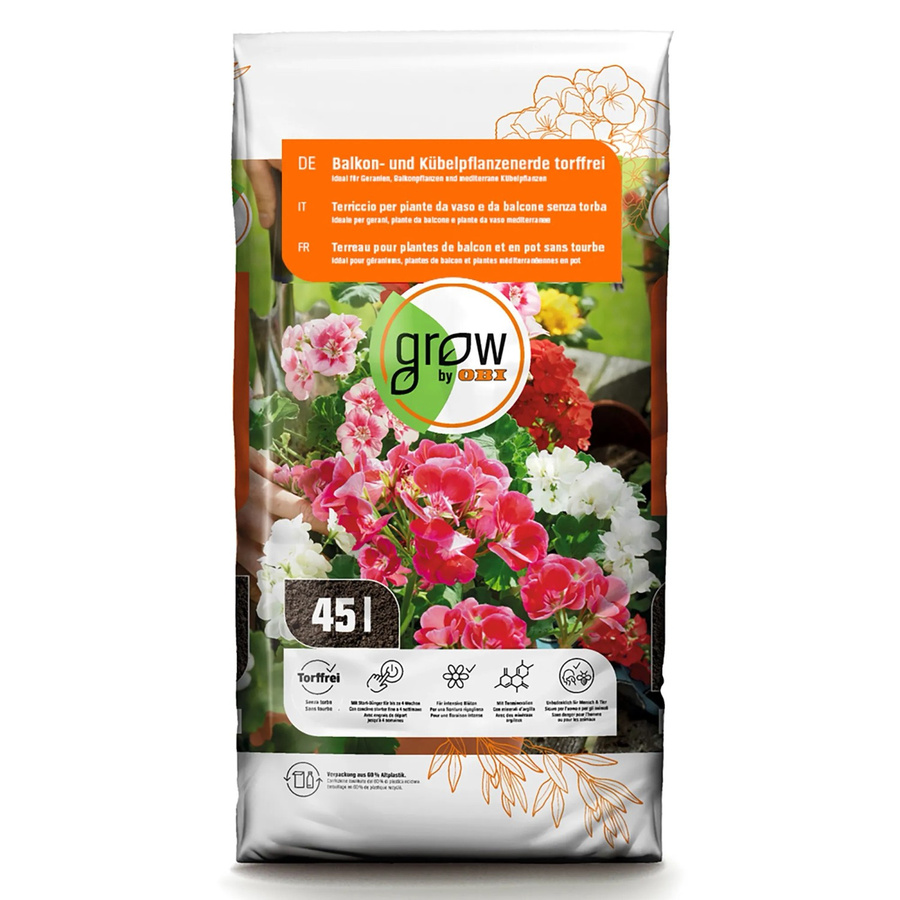 GROW by OBI Balkon- und Kübelpflanzenerde torffrei mit Kompost und Tonmineralien, 45 l - Bild 2