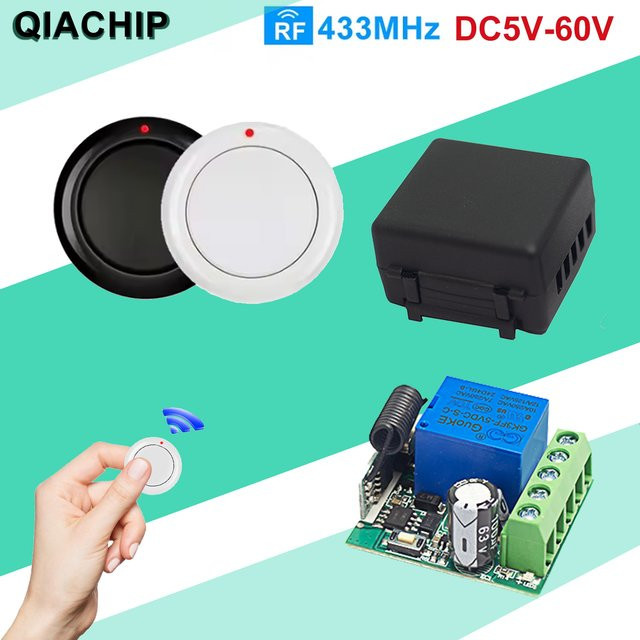 QIACHIP Kabelloser intelligenter Lichtschalter mit 433MHz RF-Relais-Empfänger und Mini-Sender für LED-Lampen, DC 12V, 5V-60V, 10A, Weiß - Bild 1