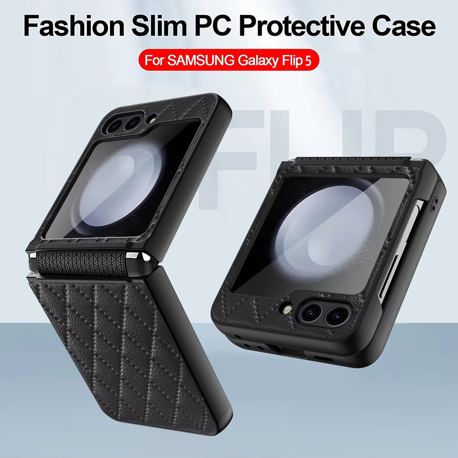 Stoßfeste PU-Rhombus-Leder-Handyhülle für Samsung Galaxy Z Flip 5 5G in Schwarz und Lila - Bild 2
