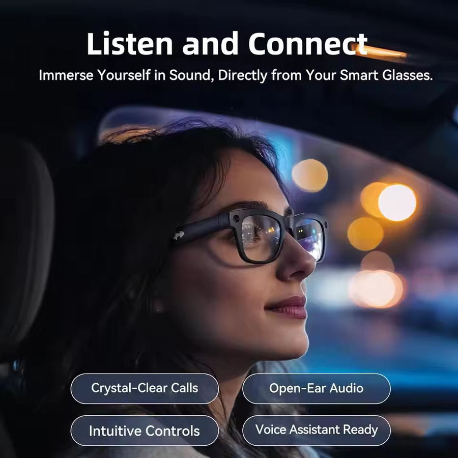 GUHUAVMI Smarte KI-Brille mit 1080P HD Videoaufnahme, ChatGPT Unterstützung, Bluetooth für Anrufe und Sprachübersetzung, Sonnenbrille für Herren, Schwarz - Bild 4