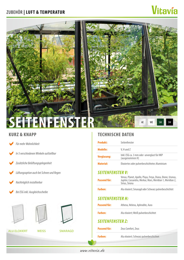Vitavia Seitenfenster V für Vitavia Gewächshäuser in Smaragdgrün aus Aluminium und ESG-Glas - Bild 3