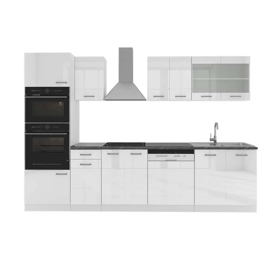 Vicco R-Line Küchenzeile in Weiß Hochglanz und Anthrazit mit Hochschrank, Breite: 300 cm - Bild 1