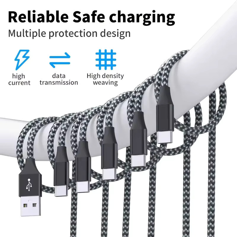 LAIHONEN USB A zu Typ C Kabel, geflochtenes Nylon Schnellladekabel und Datenkabel, Schwarz - Bild 2