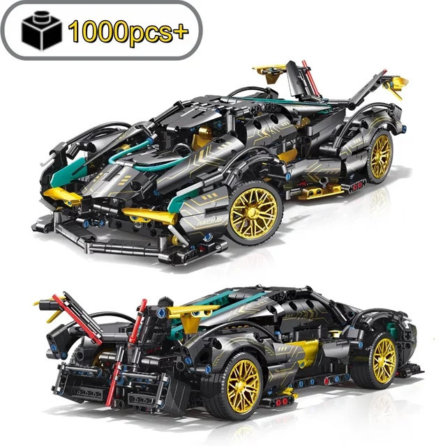 HUATEC Hypercar Rennwagen Modellbausatz 1:14 Technische Bausteine in Schwarz - Bild 1