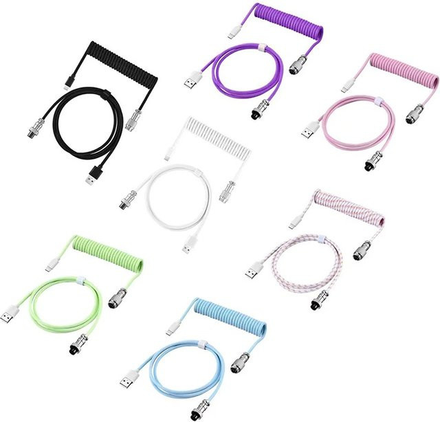 Mrgabwte Spiralkabel für mechanische Tastaturen mit USB-C und Aviator-Stecker, Schwarz, Länge: 3 m - Bild 1