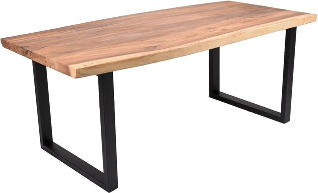 DELUKE Esstisch TESSA aus Suarholz mit Baumkante und Metallgestell, B/T/H: 200 x 100 x 76 cm, Schwarz - Bild 1