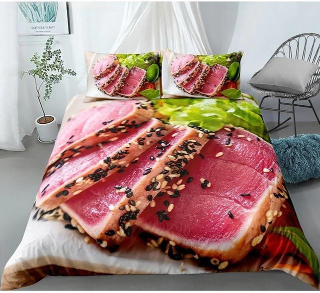 Lodestar 3D Bettwäsche-Set mit Fleisch- und Meeresfrüchte-Print, Mehrfarbig, 3-teilig, B/H: 264 x 228 cm - Bild 1