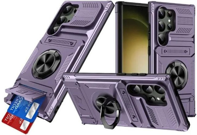 Samsung Heavy Duty Geldbörsenhülle mit magnetischem rotierendem Ring-Ständer für S25, S24, S23 FE, Plus, Ultra, A15, A25, A35, A55, A14 in Purple - Bild 1