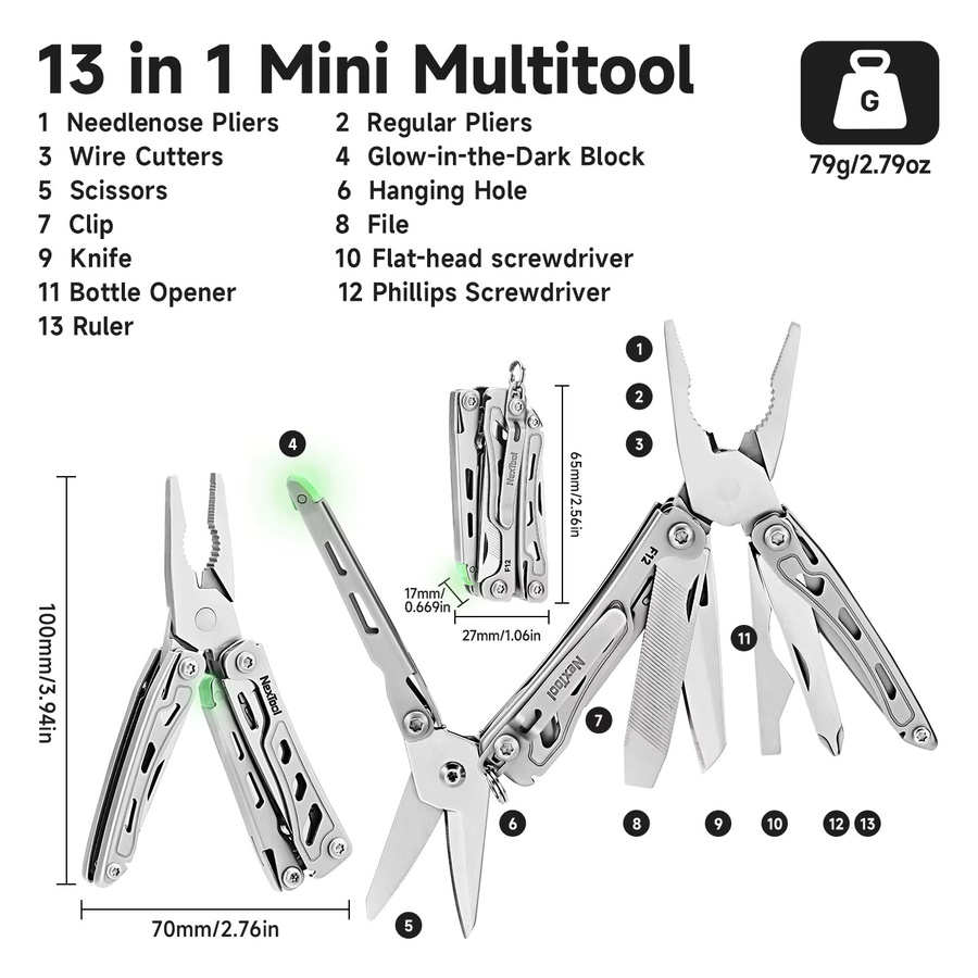 NexTool F12 13-in-1 Mini-Multifunktionswerkzeug in Schwarz mit Zange und Schraubendreher für EDC und Outdoor - Bild 3