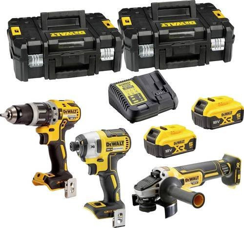 DeWalt Akku-Kombopack 18 Volt DCK384P2T-QW in Gelb mit Akku-Schlagbohrschrauber, Akku-Schlagschrauber, Akku-Winkelschleifer und Ladegerät, 8-teilig - Bild 1