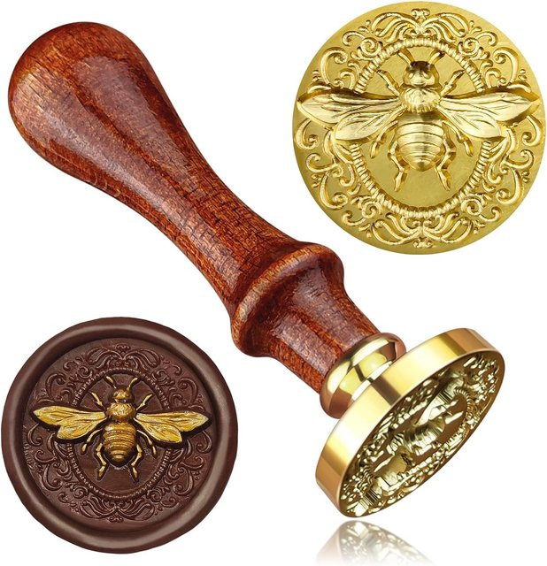 3D-Bienenwachssiegelstempel mit Messing-Stempelkopf und Holzgriff für DIY Dekorationen, Durchmesser: 25 mm - Bild 1