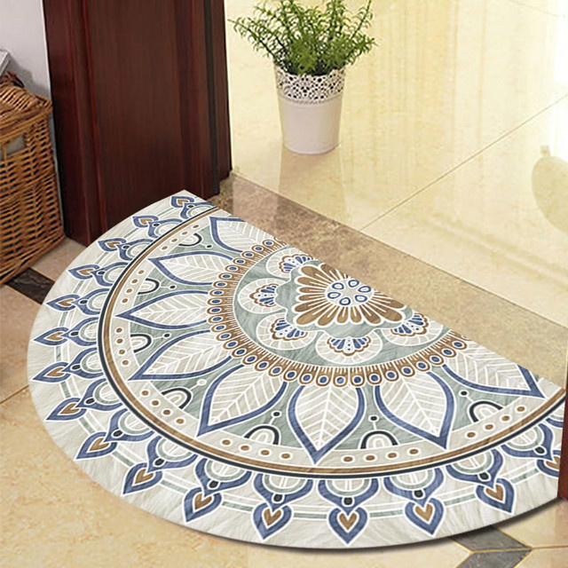 VIKAMA Halbkreis Küchenteppich und Fußmatte in Blau, rutschfest und waschbar, Boho Design für Innenbereich und Garten - Bild 1