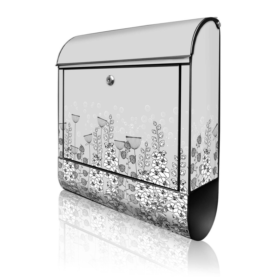 banjado Design Briefkasten schwarz mit Motiv Wegesrand aus Stahl mit Zeitungsfach und A4 Einwurf, B/T/H: 38 x 13 x 47 cm - Bild 1
