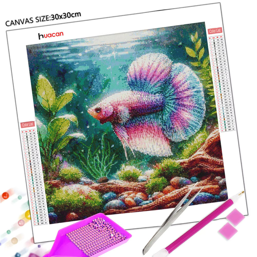 Huacan 5D Diamantmalerei DIY Unterwasser-Landschaft mit Fischen als rundes Mosaik-Kunstbild in Multicolour - Bild 2