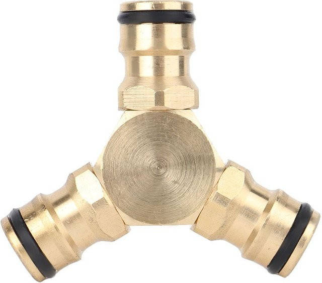 CosyHome Messing Schnellkupplungs-T-Stück Schlauchverbinder Wasserrohradapter in Beige und Gold mit 15 mm Anschluss - Bild 1