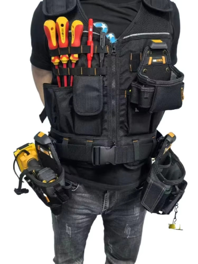 TOOLSTACK TSK-62 Arbeitswerkzeugweste in Schwarz mit mehreren Taschen und Reißverschluss für Elektriker - Bild 4