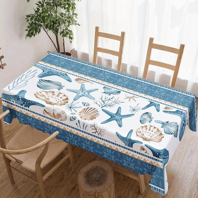 Wasserdichte rechteckige Tischdecke von JINGYUE Pet mit nautischem Meeresleben Design in Blau, B/T: 140 x 140 cm - Bild 1