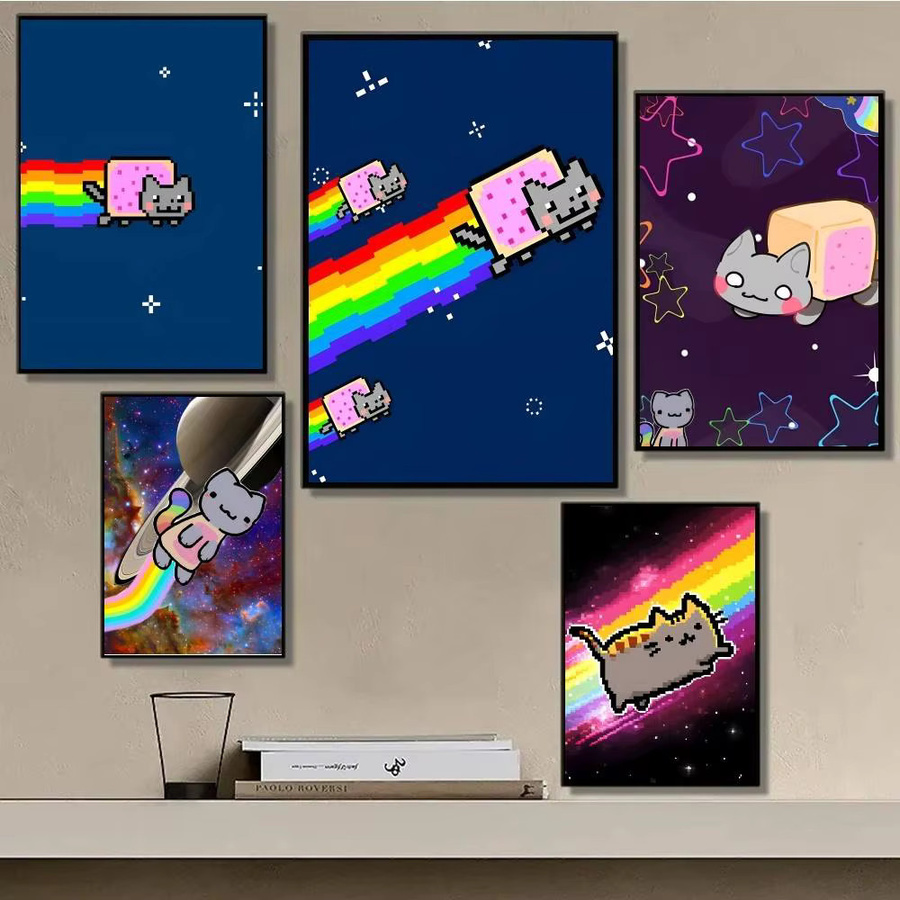 Rastar Nyan Cat Poster Aufkleber Wasserdruck Wandkunst für Wohnzimmer und Schlafzimmer, Mehrfarbig - Bild 3