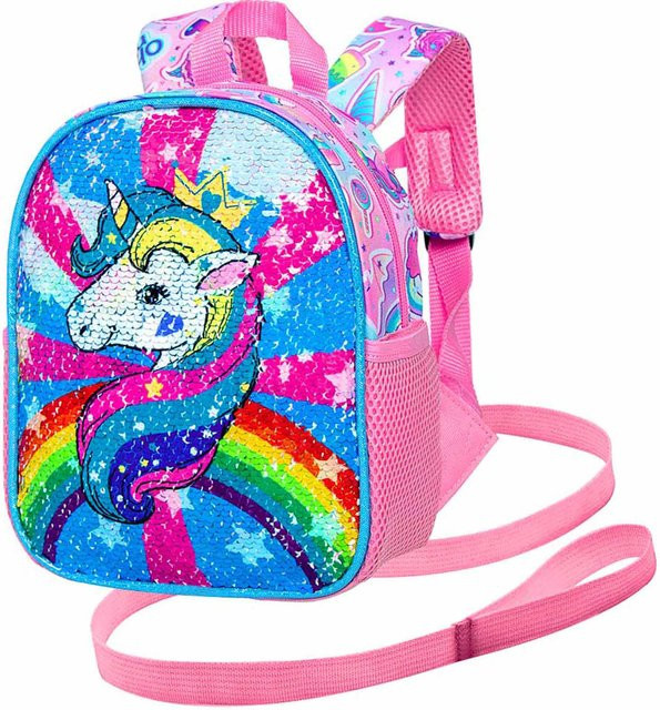 Fancy Style Studio Kleinkind-Rucksack mit abnehmbarer Sicherheitsleine Einhorn Design in Blau und Multicolour, BPA-frei - Bild 1