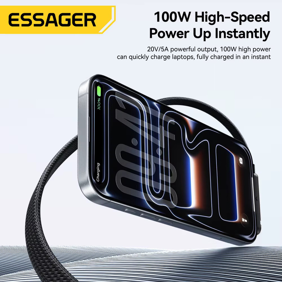 Essager 100W USB-C-Schnellladekabel in Schwarz für iPhone, MacBook Pro, iPad und Samsung - Bild 3