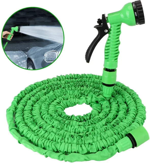 Multifunktionaler Teleskop-Hochdruckschlauch mit Wasserpistole in Grün für Garten, Autowäsche und Haushalt - Bild 1