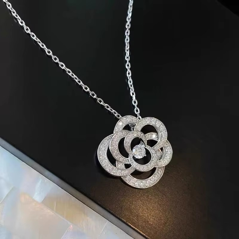 Huitan Halskette, Kristall Blume Anhänger, Silber, Damen - Bild 2