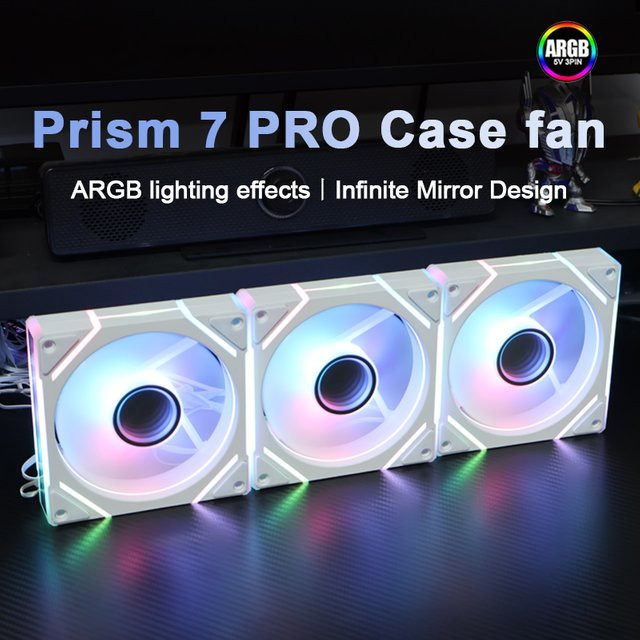 Power Train PRISM 7 Pro 120mm Gehäuselüfter ARGB/PWM H-Line mit Unendliches Spiegeldesign in Schwarz - Bild 1