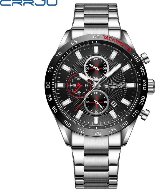 CRRJU Armbanduhr, Quarz, Edelstahl, Schwarz, Herren - Bild 1