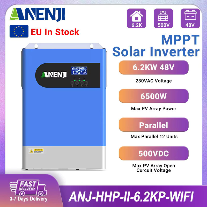 ANENJI Parallel-Hybrid-Solar-Wechselrichter 6,2 kW, 48 V reiner Sinus Off-Grid Wechselrichter mit 120 A MPPT-Laderegler, 230 V, Blau - Bild 6