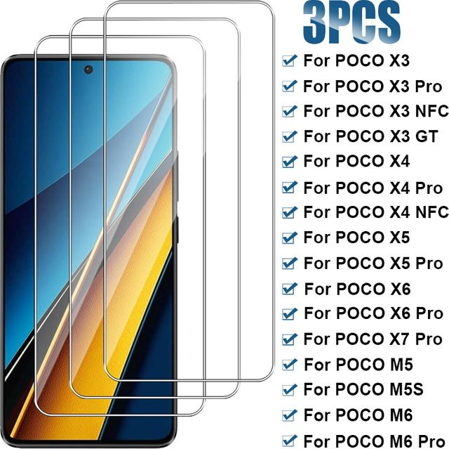 3er-Set Displayschutzfolie aus gehärtetem Glas für Xiaomi Poco X6 X5 X4 Pro X3 NFC GT 5G M5 M5S M6 Pro transparent - Bild 1