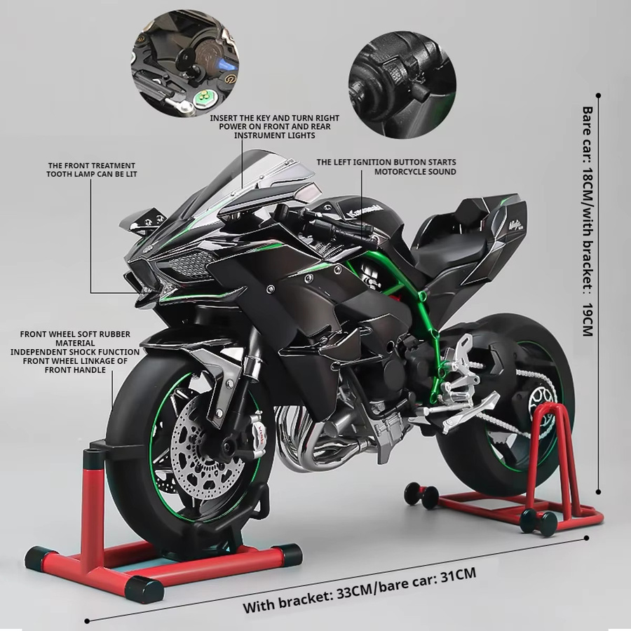 MAKEDA Kawasaki H2R Motorradmodell, 1:6, Metall, mit Licht und Ton - Bild 1