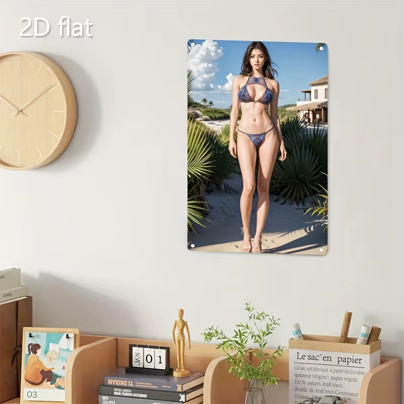 HELLOYOUNG Metall-Wandschild Tropischer Strand mit Bikini-Modell, Mehrfarbig, B/H: 30,0 x 20,0 cm - Bild 3