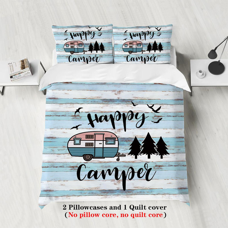 3-teiliges Bettwäscheset Binchi Fitness mit Camper-Muster in Blau, bestehend aus 1 Bettbezug und 2 Kissenbezügen aus Mikrofaser, B/H: 240 x 220 cm - Bild 2