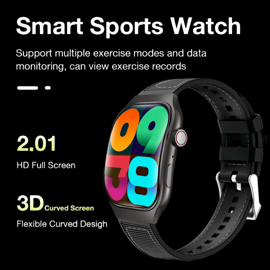 LAXASFIT Smartwatch mit gebogenem 2,01 Zoll Touchscreen, Bluetooth-Anruf, kabellosem Laden, Herzfrequenzmessung und Sprachassistent in Schwarz oder Blau - Bild 5