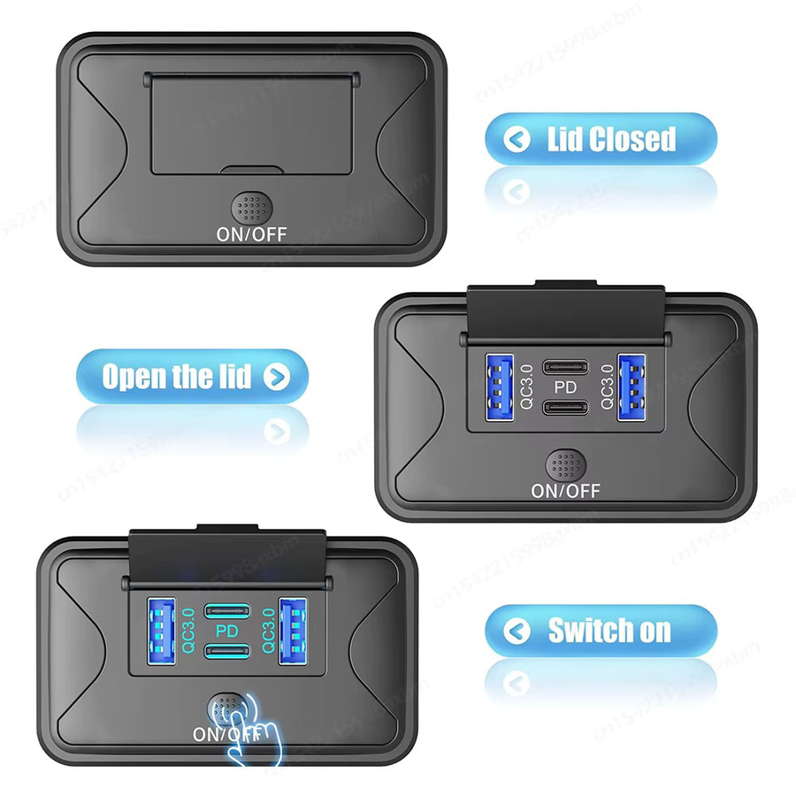 4-Port 12V USB-Ladegerät mit Schnellaufladung 78W, Dual 36W PD und Dual 18W QC3.0, Wandmontage-Panel in Schwarz für Marine, Auto, Bus, LKW und Boot - Bild 4