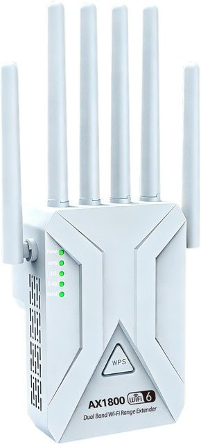 KEBIDU AX1800 WiFi 6 Dualband Reichweitenverlängerer White, 2,4G & 5GHz Drahtloser Repeater mit 6 Antennen, 3-in-1 Router und Access Point Modus - Bild 1