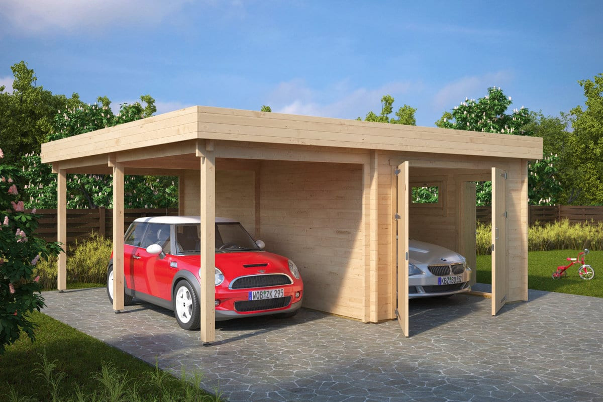 Holz-Fertiggarage Hansa H mit Carport, Maße: B: 6 m, T: 6 m - Bild 2
