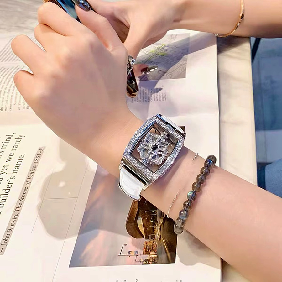 Armbanduhr Damen, Quarz, Edelstahl, Tonneau, Zirkonia, Weiß - Bild 1