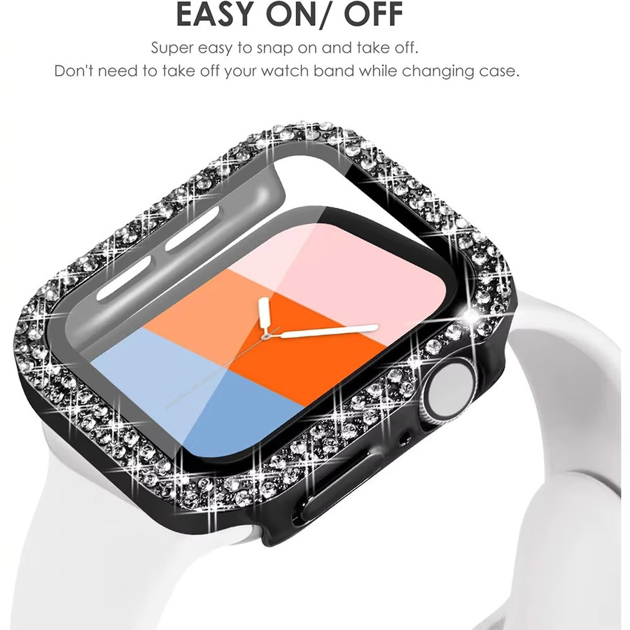 samusak Uhrengehäuse für Apple Watch, Diamant, Zirkonia, Messing, Silikon, Unisex - Bild 4