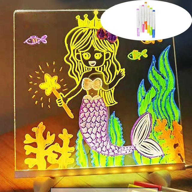 Buntes LED-Schreibbrett aus Acryl als löschbare Nachrichtentafel und Nachtlicht für Kinder, USB-Betrieb, Multicolor und Transparent - Bild 1