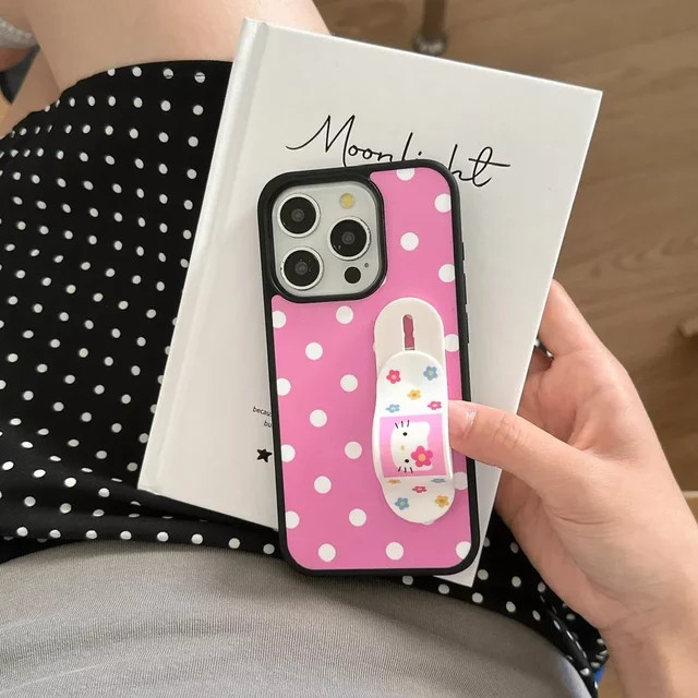 Sanrio Hello Kitty Handyhülle mit Polka Dot Design und integriertem Ständer für iPhone 16 15 14 13 Pro Max, stoßfestes Hardcover, Pink - Bild 1