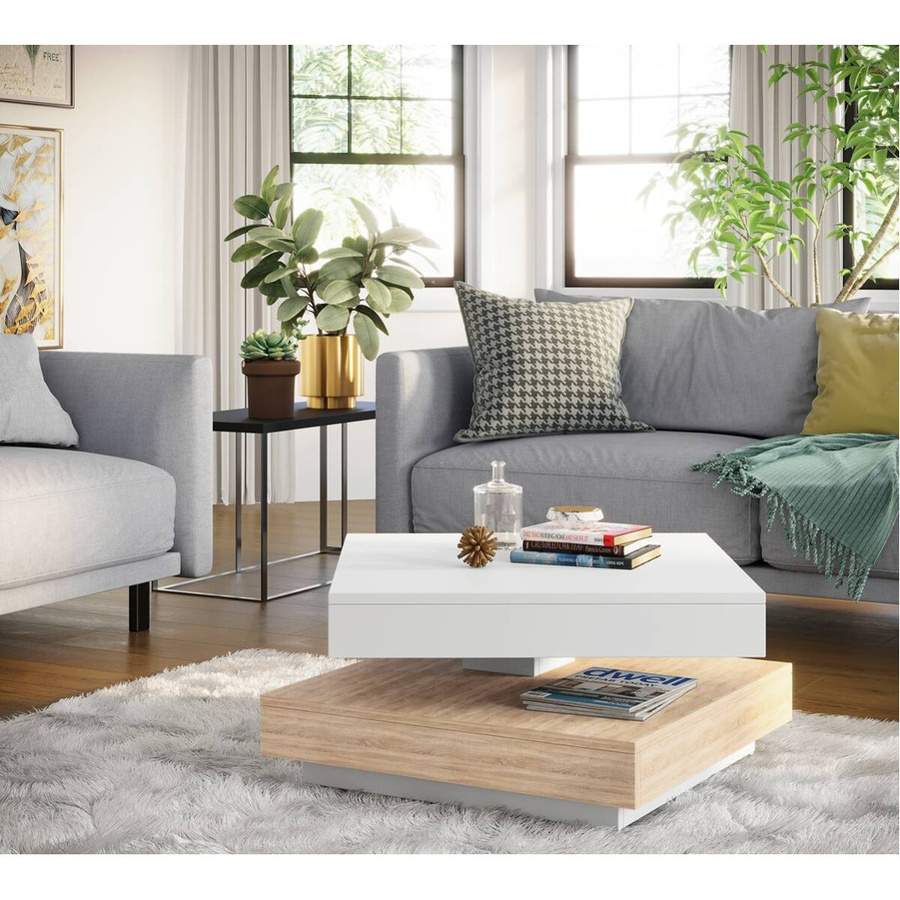 Hela Couchtisch ANDY in Weiß und Eiche Sonoma aus Holzwerkstoff, B/H/T: 67 x 35 x 67 cm - Bild 2