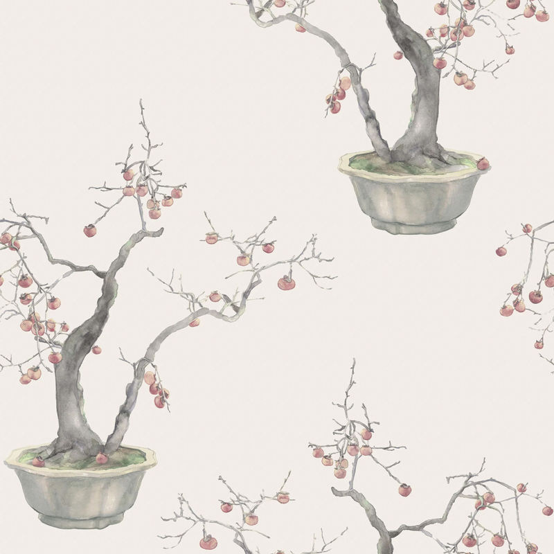 Cole & Son Tapete Persimmon Kaki in Silber mit floralem und botanischem Design - Bild 2