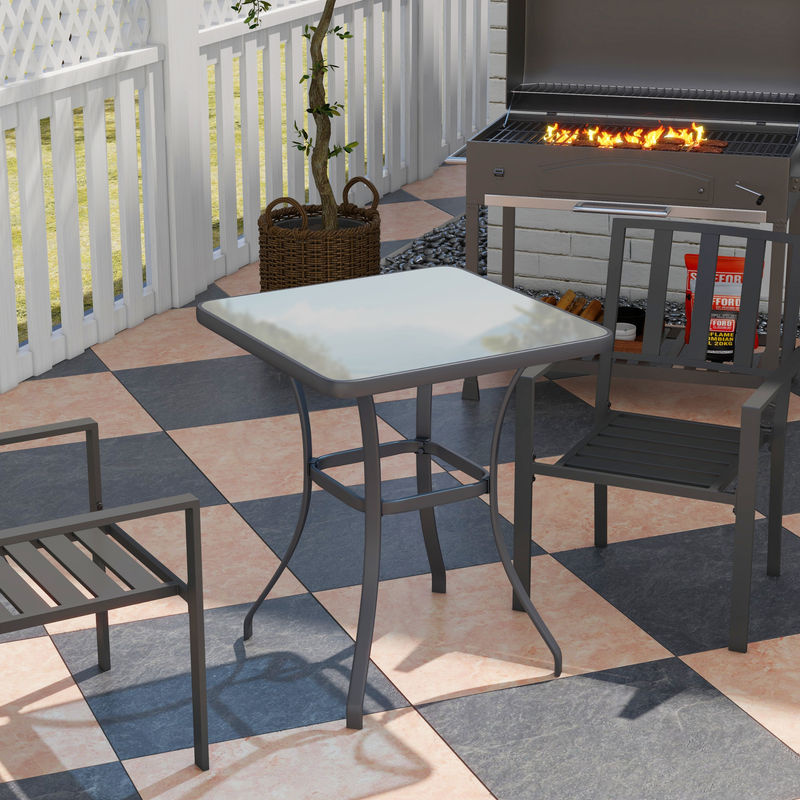 Outsunny Gartentisch quadratisch aus Metall und Hartglas in Schwarz mit Wasserkräuselung-Muster für Garten und Balkon B/T/H: 68,5 x 68,5 x 84 cm - Bild 2